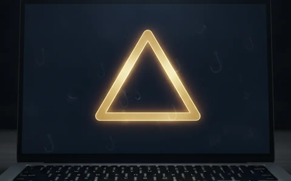 Peringatan phishing menyala di layar laptop